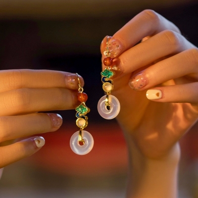 Ping'an Button Earrings: Retro Pure Silver Drop Earrings with an Ancient - style Aesthetic for Women