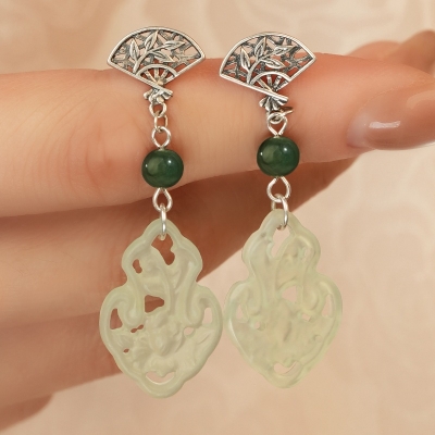 Natural Jade Earrings Chinese-style Jade Ancient-inspired Earrings for Women Perfectly Paired with Horse-face Skirts, Crafted in Pure Silver