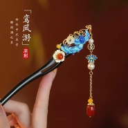 Ancient Chinese Style Elegant Red Agate Beads Tassel Hair Stick for Women Girls Classical Wooden Hairpin Chinese Hair Accessories Jewelry