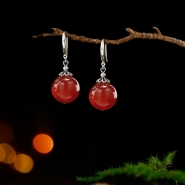 2025 New Collection: Red Agate Earrings in Premium 925 Sterling Silver, Modern Chinese-inspired Elegance for Qipao (Cheongsam) Styling