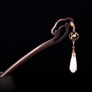 Ancient Chinese Style Elegant White Orchid Jade Tassel Hair Stick for Women Girls Classical Wooden Hairpin Chinese Hair Accessories Jewelry