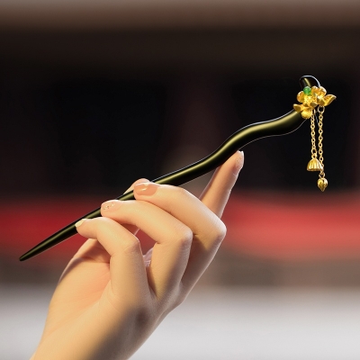 Ancient Chinese Style Elegant Lotus Tassel Hair Stick for Women Girls Classical Wooden Hairpin Chinese Hair Accessories Jewelry