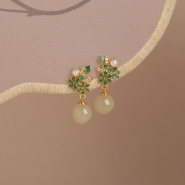 Pure Silver Natural Hetian Jade Earrings and Studs for Women - National Style New Chinese - inspired and Hanfu - matching Jewelry
