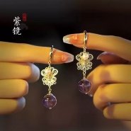 2025 New Arrival purple crystal Long - style Pearl Tassel Earrings for Women. These pure silver drop earrings feature an ancient - style design.