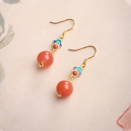 Natural South Red Agate Earrings for Women, Pure Silver, in National Style and New Chinese-Inspired Design