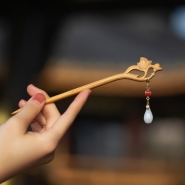 Ancient Chinese Style Elegant peach wood hairpinTassel Hair Stick for Women Girls Classical Wooden Hairpin Chinese Hair Accessories Jewelry